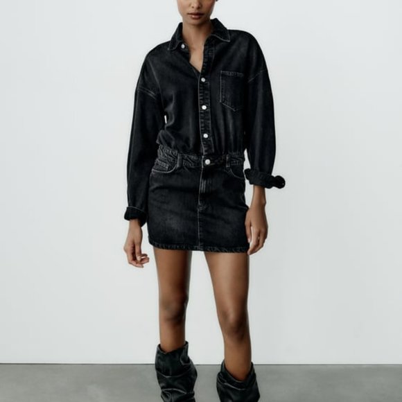 Vestidos Vaqueros Mujer Vestido ZARA Denim Shirt Mini Azul